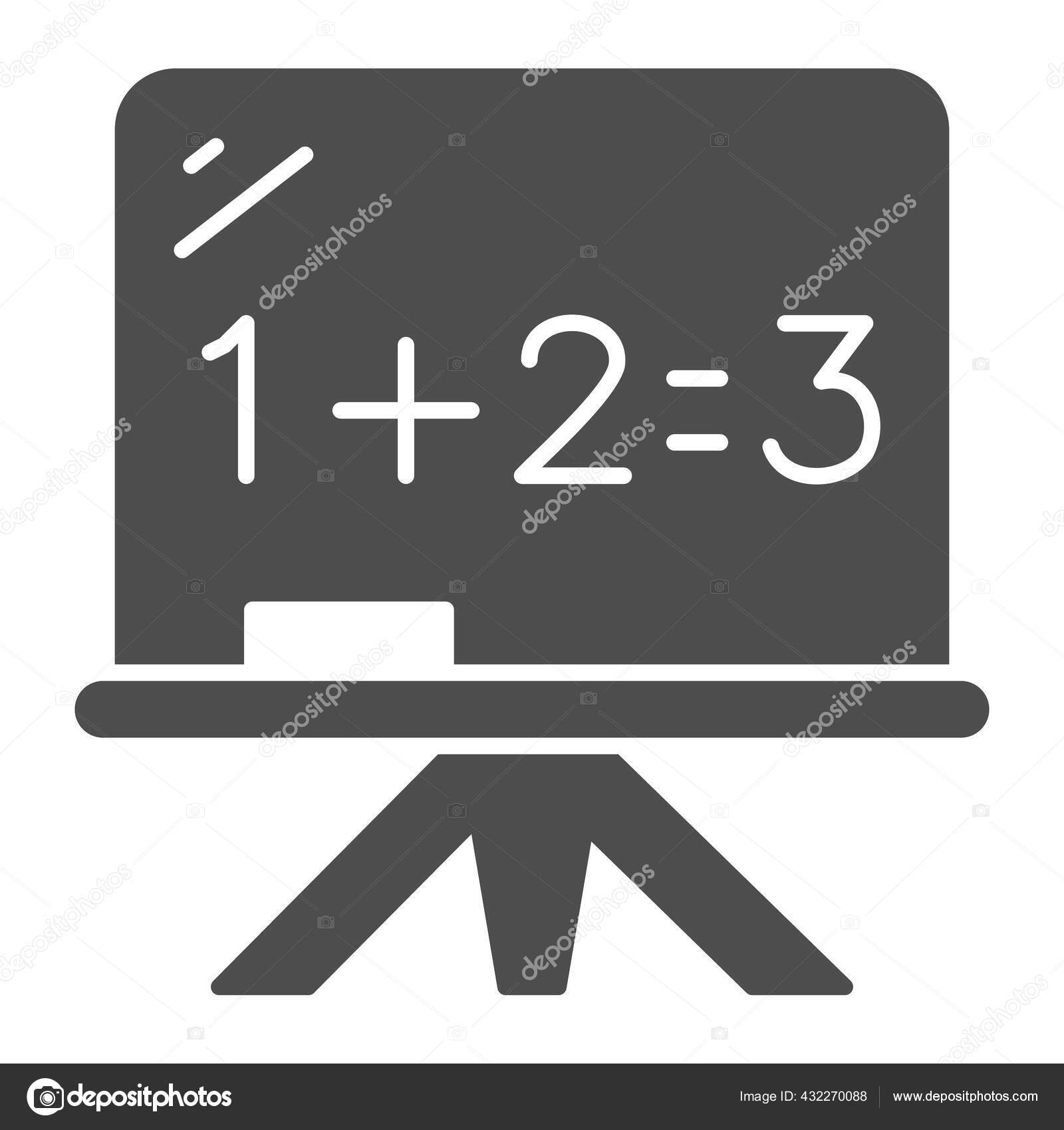 数学の例固体アイコン、学校の概念、白い背景の黒板の記号、モバイルの概念とWebデザインのためのグリフスタイルの数学のレッスンアイコンを持つボード。ベクトルグラフィックス.  ストックベクター ©sabustock 432270088, image size:1600x1700