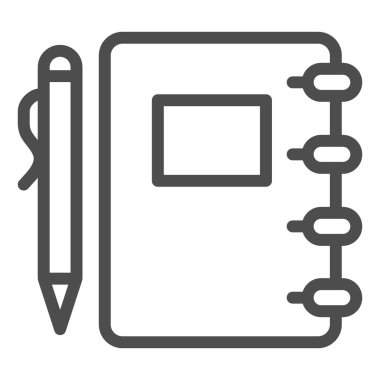 Not defteri ve kalem satırı simgesi, okul konsepti, beyaz zemin üzerinde kalem işareti olan sarmal defter, mobil konsept ve web tasarımı için ana hatlar şeklinde not defteri. Vektör grafikleri.