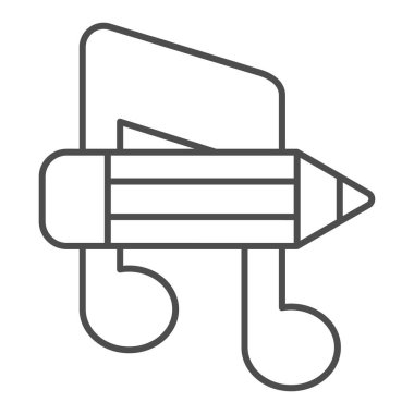 İnce çizgili bir nota, okul konsepti, beyaz arka plandaki müzik okulu tabelasında okumak, cep telefonu ve internet için sembol şeklinde not ve kalem ikonu. Vektör grafikleri.