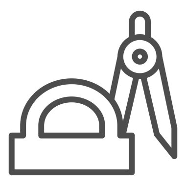 Pusula ve açıölçer çizgisi simgesi, okul konsepti, beyaz arkaplan üzerinde geometri araçları işareti, mobil konsept ve web tasarımı için taslak çizim tarzı açı aracı simgesi. Vektör grafikleri.