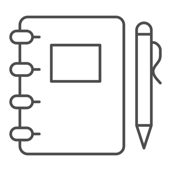 Notepad en pen dunne lijn icoon, school concept, spiraal notebook met pen teken op witte achtergrond, pad voor notities icoon in outline stijl voor mobiel concept en web design. vectorgrafieken. — Stockvector