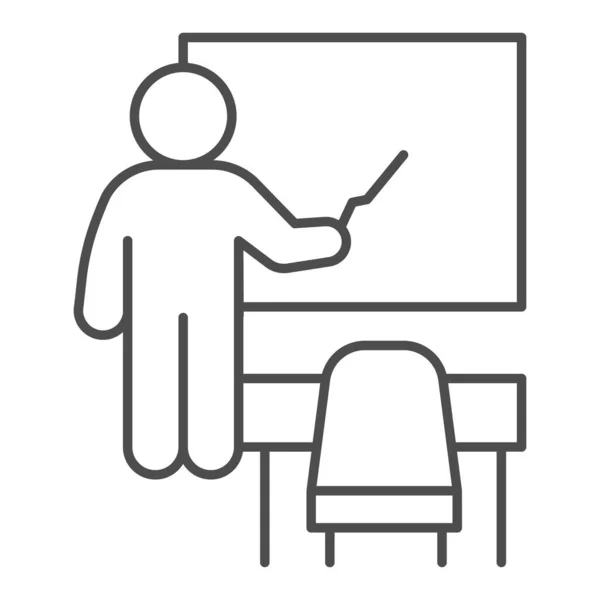 Tahtaya yakın öğretmen ve masa başı çizgisi simgesi, okul konsepti, beyaz arka planda işaret ve tahta işareti olan öğretmen, öğrenci, web tasarımı için ana hatlı karatahta simgesi. Vektör grafikleri. — Stok Vektör
