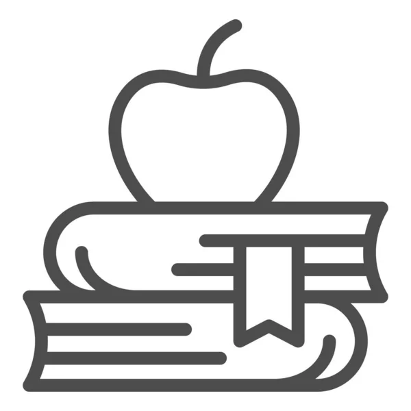 Apple на книжковій лінії ікони, концепції школи, стек книг і яблучних знаків на білому тлі, освітній символ в контурному стилі для мобільного концепту і веб-дизайну. Векторна графіка. — стоковий вектор