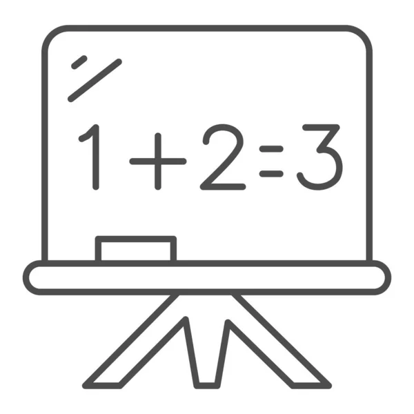 Tablero con ejemplo de matemáticas icono de línea delgada, concepto de la escuela, letrero de pizarra sobre fondo blanco, icono de la lección de matemáticas en el estilo de esquema para el concepto móvil y el diseño web. Gráficos vectoriales. — Archivo Imágenes Vectoriales