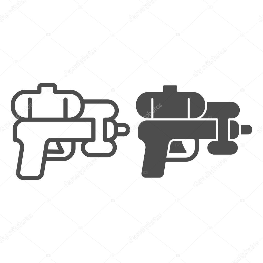 Water plastic gun line and solid icon, waterpark concept, Water Gun sign on white background, Gun toy icon in outline style for mobile concept and web design. Vector graphics.