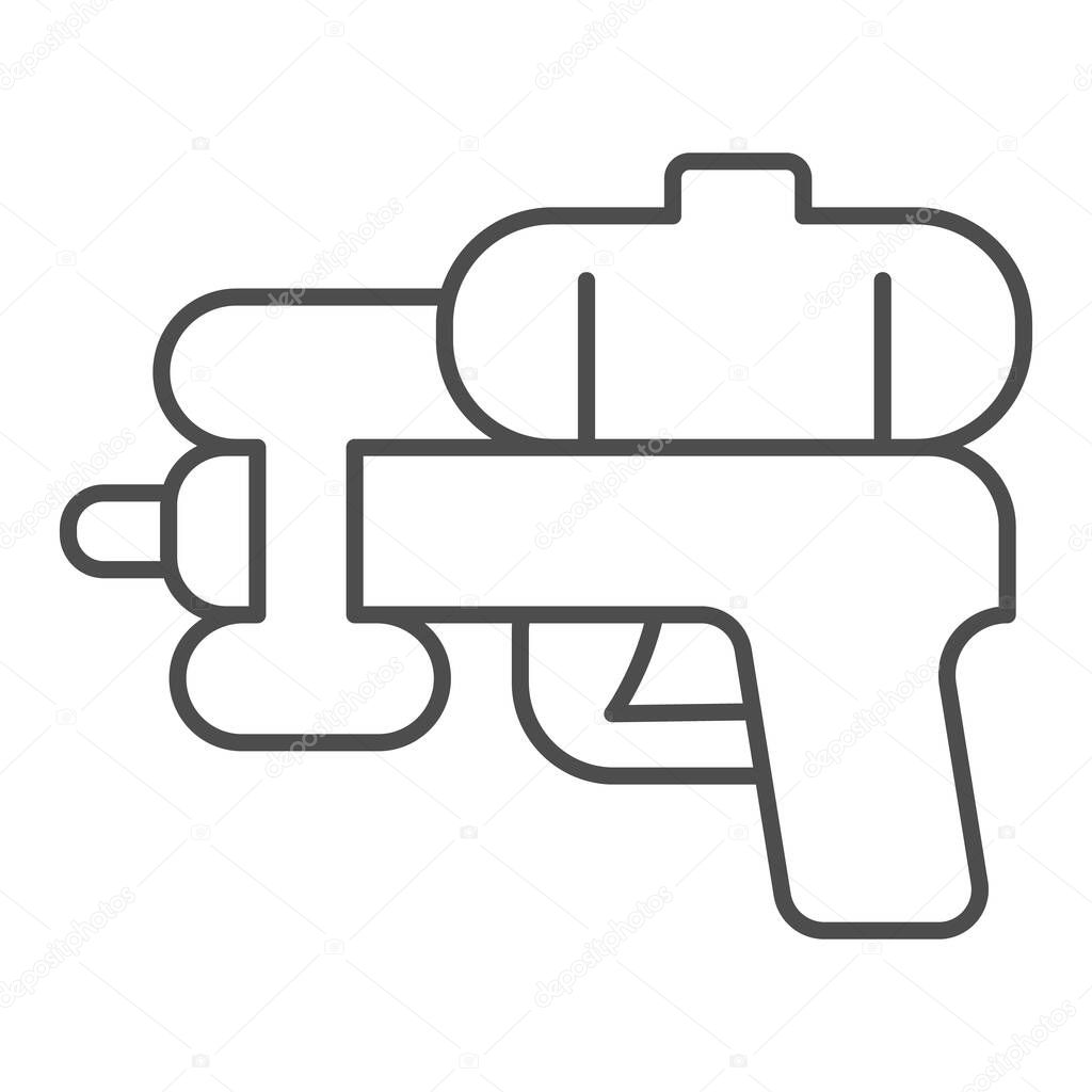 Water plastic gun thin line icon, waterpark concept, Water Gun sign on white background, Gun toy icon in outline style for mobile concept and web design. Vector graphics.