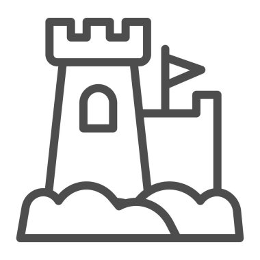 Bayrak hattı ikonu, su parkı konsepti, beyaz arka planda kumdan kale işareti, mobil konsept ve web tasarımı için ana hatlı kum kalesi ikonu. Vektör grafikleri.