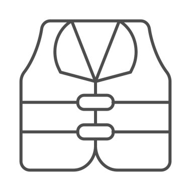 Can yeleği ince çizgi ikonu, su parkı konsepti, beyaz arka planda can yeleği işareti, mobil konsept ve web tasarımı için ana hatlı can yeleği ikonu. Vektör grafikleri.