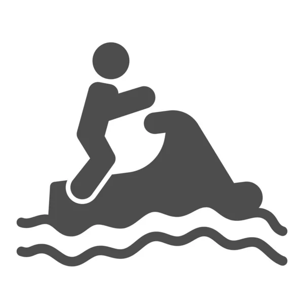 Человек с водяным скутером на волнах твердый значок, концепция аквапарка, Jet Ski Sport знак на белом фоне, значок водяного скутера в стиле глифа для мобильной концепции и веб-дизайна. Векторная графика. — стоковый вектор
