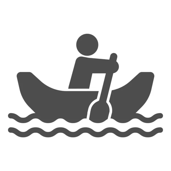 Man with oar in boat on water solid icon, waterpark concept, Rowing Boat sign on white background, Man row canoe icon in glyph style for mobile concept and web design. Vector graphics. — Stock Vector