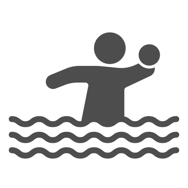 Volleyballspieler mit Ball im Wasser, Wasserpark-Konzept, Wasservolleyball-Schild auf weißem Hintergrund, Wasserball-Symbol im Glyphen-Stil für Mobil- und Webdesign. Vektorgrafik. — Stockvektor