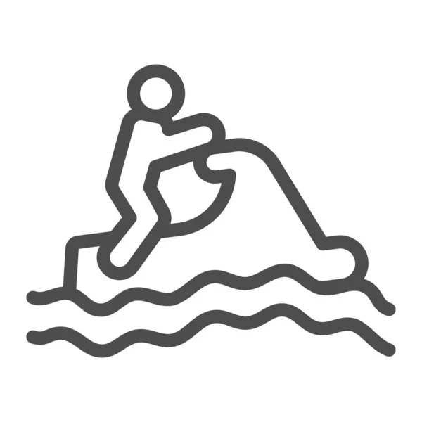 Mann mit Wasserroller auf Wellen Linie Symbol, Wasserpark-Konzept, Jet Ski Sport Zeichen auf weißem Hintergrund, Wasserroller Symbol in Umriss Stil für mobiles Konzept und Web-Design. Vektorgrafik. — Stockvektor