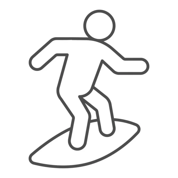 Hombre en la tabla de surf icono de línea delgada, concepto de parque acuático, signo Surfer sobre fondo blanco, Surf rider on surfboard icon in outline style for mobile concept and web design. Gráficos vectoriales. — Vector de stock