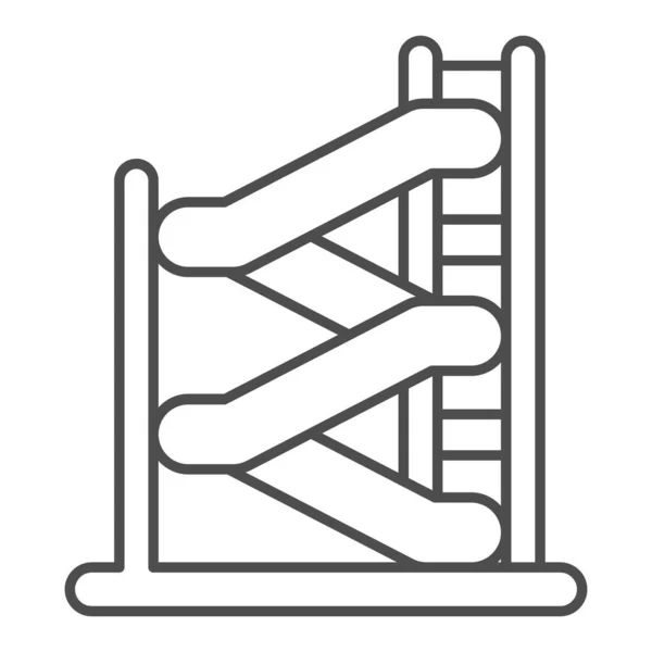 Acquascivoli con scale icona linea sottile, concetto di parco acquatico, segno attrazioni acquatiche su sfondo bianco, scivolo con icona scala in stile contorno per la progettazione mobile e web. Grafica vettoriale. — Vettoriale Stock