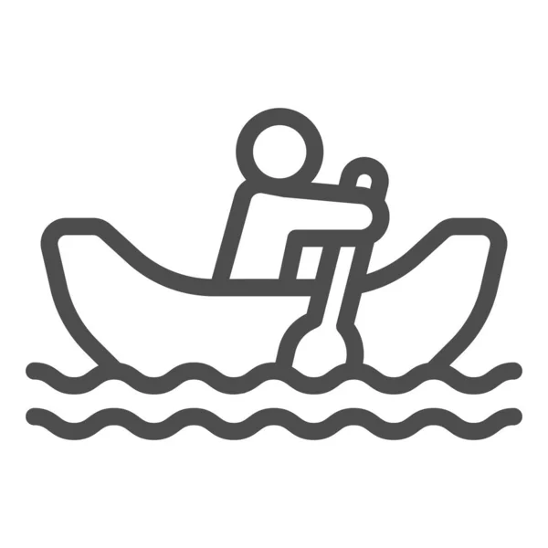 Man with oar in boat on water line icon, waterpark concept, Rowing Boat sign on white background, Man row canoe icon in outline style for mobile concept and web design. Vector graphics. — Stock Vector