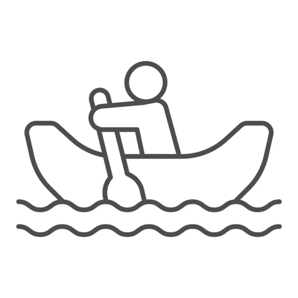 Man with oar in boat on water thin line icon, waterpark concept, Rowing Boat sign on white background, Man row canoe icon in outline style for mobile concept and web design. Vector graphics. — Stock Vector