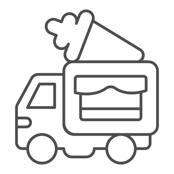 Ice Cream Van cienka ikona linii, koncepcja parku wodnego, lodziarnia znak na białym tle, Truck z lodami stożek na górnej ikony w stylu zarysu dla koncepcji mobilnej, projektowanie stron internetowych. Grafika wektorowa. — Wektor stockowy