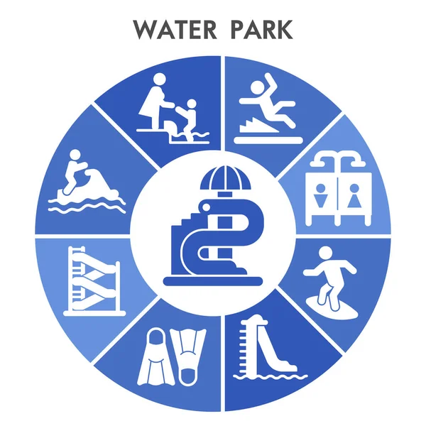 Современный шаблон Инфографического дизайна аквапарка с иконками. Инфографическая визуализация аквапарка на белом фоне. Шаблон аквапарка для презентации. Творческая векторная иллюстрация для инфографики. — стоковый вектор