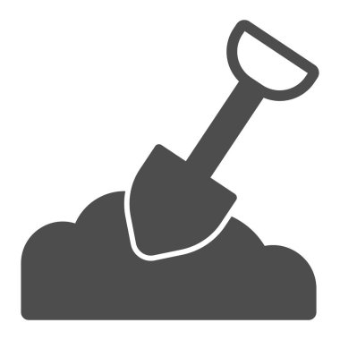 Kürek ve toprak katı ikon, çiftlik bahçesi konsepti, beyaz arka planda çiftlik aletleri işareti, mobil ve web için yer ikonu işleme aracı kürek. Vektör grafikleri.