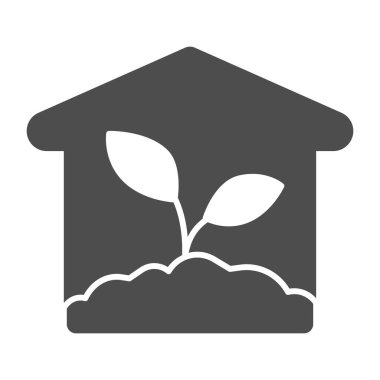 Sera katı ikonu, çiftlik bahçesi konsepti, beyaz arka planda sera binası tabelası, mobil konsept ve web tasarımı için kabartma şeklinde sera bitkisi simgesi. Vektör grafikleri.