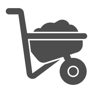 Sağlam ikonlu el arabası, çiftlik bahçesi konsepti, beyaz arka planda el arabası tabelası, mobil ve web tasarımı için yer ikonu şeklinde el arabası. Vektör grafikleri.
