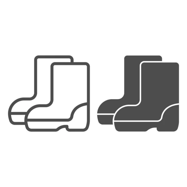 Línea de botas de goma e icono sólido, concepto de jardín de granja, signo de botas de lluvia sobre fondo blanco, icono de zapatos impermeables en estilo de esquema para el concepto móvil y el diseño web. Gráficos vectoriales. — Vector de stock