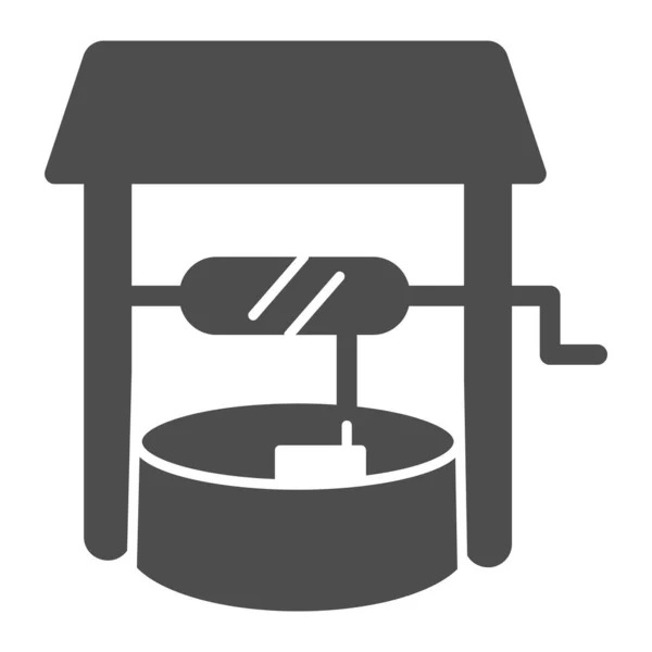Wasserbrunnen solides Symbol, Bauerngartenkonzept, Ziehbrunnenschild auf weißem Hintergrund, Brunnensymbol im Glyphen-Stil für mobiles Konzept und Webdesign. Vektorgrafik. — Stockvektor