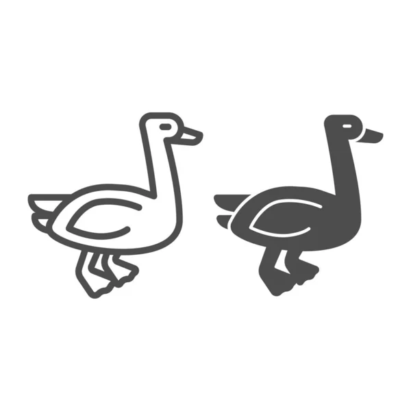 Goose line and solid icon, farm garden concept, Farm waterbird sign on white background, silhouette of goose icon in outline style for mobile concept and web design. Vector graphics. — Stock Vector