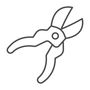 Bahçe makası, ince çizgi ikonu, çiftlik bahçesi konsepti, Secateurs beyaz arkaplan üzerine imza, mobil konsept ve web tasarımı için bahçe budama simgesi. Vektör grafikleri.