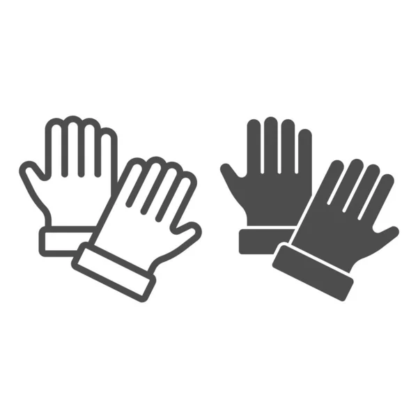 Handschuhe Linie und solides Symbol, Bauerngarten-Konzept, Latex-Handschutzschild auf weißem Hintergrund, schützende Gummihandschuhe für Garten-Ikone im Outline-Stil für Mobil- und Webdesign. Vektorgrafik. — Stockvektor