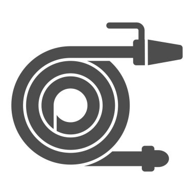 Bahçe hortumu katı ikonu, çiftlik bahçesi konsepti, arka planda sulama ekipmanı tabelası, mobil konsept ve web tasarımı için glifli sprey tabanca ikonu. Vektör grafikleri.