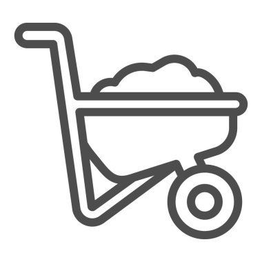 Yer çizgisi ikonu olan el arabası, çiftlik bahçesi konsepti, beyaz arka planda el arabası tabelası, mobil ve web tasarımı için tasarım için taslak biçimli arazi ikonu olan tramvay. Vektör grafikleri.