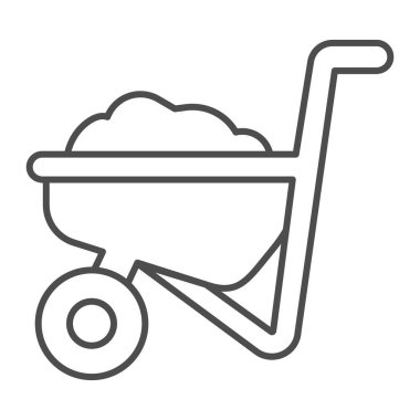 İnce çizgi ikonlu el arabası, çiftlik bahçesi konsepti, beyaz arka planda el arabası tabelası, mobil ve web tasarımı için tasarım tarzında yer ikonu olan tramvay. Vektör grafikleri.