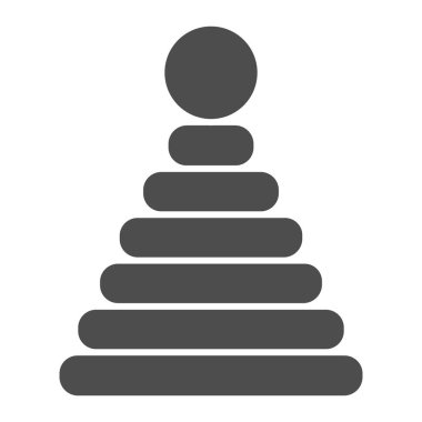 Plastik yüzüklü piramit katı ikon, çocuk oyuncakları konsepti, beyaz arka planda plastik oyuncak tabelası, mobil ve web tasarımı için glifli bebek yüzüğü yığını ikonu. Vektör grafikleri.