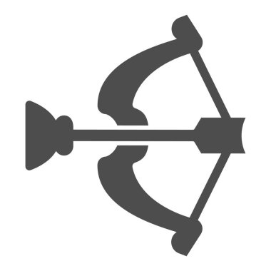 Baş oyuncağı katı ikon, çocuk oyuncakları konsepti, beyaz arka planda okçuluk çocuk cephanesi işareti, mobil ve web tasarımı için kauçuk uçlu ok ve yay. Vektör grafikleri.