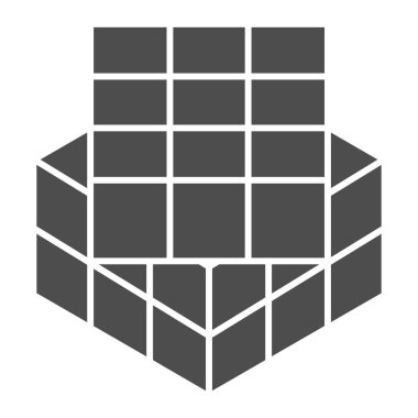 Rubik küp katı ikonu, çocuk oyuncakları konsepti, beyaz arka planda oyuncak küp işareti, mobil konsept ve web tasarımı için kabartma biçiminde küp yapboz simgesi. Vektör grafikleri.