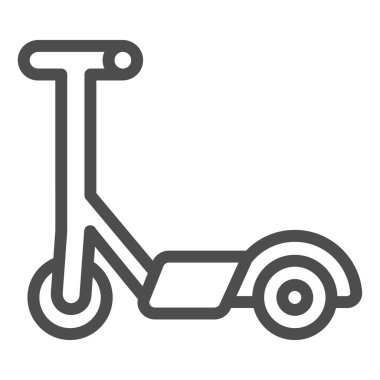 Scooter çizgisi ikonu, çocuk oyuncakları konsepti, beyaz arka planda bisiklet tabelası, mobil konsept ve web tasarımı için taslak biçimli patenli scooter ikonu. Vektör grafikleri.