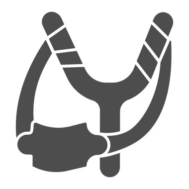 Sapan gibi sağlam bir ikon, çocuk oyuncakları konsepti, beyaz arka planda sapan işareti, taşınabilir konsept ve web tasarımı için sembol şeklinde taşlar atan çocuklar. Vektör grafikleri.