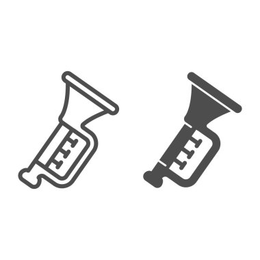 Boru hattı ve sağlam ikon, çocuk oyuncakları konsepti, beyaz arka planda müzik aleti işareti, mobil konsept ve web tasarımı için ana hatlı Trompet ikonu. Vektör grafikleri.