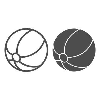 Şişirilebilir top çizgisi, sağlam ikon, çocuk oyuncağı kavramı, beyaz arka planda lastik çizgili top işareti, gezici konsept ve web tasarımı için Beach Ball ikonu. Vektör grafikleri.