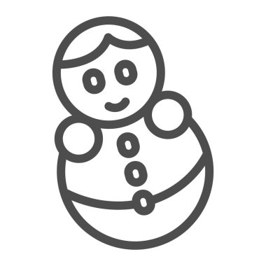 Oyuncak kız taklalar çizgisi ikonu, çocuk oyuncakları konsepti, beyaz arka planda oyuncak taklacı tabelası, mobil konsept ve web tasarımı için tasarım tarzında yuvarlak şekilli ikon. Vektör grafikleri.