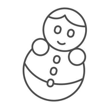 Oyuncak kız taklalar, ince çizgi ikonu, çocuk oyuncakları konsepti, beyaz arka planda oyuncak tetik tabelası, mobil konsept ve web tasarımı için ana hatlı yuvarlak ikon. Vektör grafikleri.