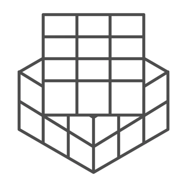 Icono de línea delgada de cubo de Rubik, concepto de juguetes para niños, signo de cubo de juguete sobre fondo blanco, icono de rompecabezas de cubo en estilo de esquema para el concepto móvil y el diseño web. Gráficos vectoriales. — Vector de stock