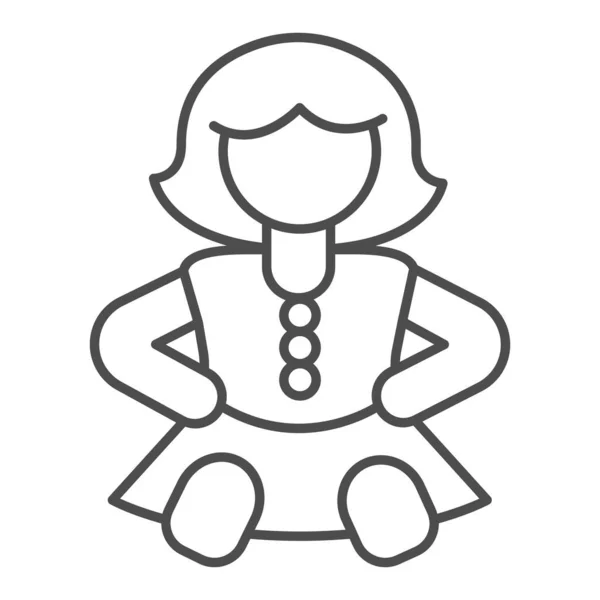 Poupée fille en robe fine icône de ligne, concept de jouets pour enfants, panneau de poupée rétro sur fond blanc, icône de poupée bébé dans le style de contour pour concept mobile et web design. Graphiques vectoriels. — Image vectorielle