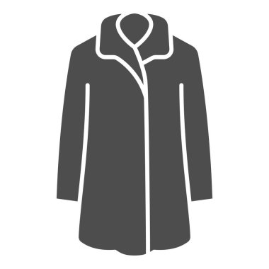 Kadınların kürk manto katı ikonu, kışlık kıyafet konsepti, beyaz arka planda kışlık ceket tabelası, mobil konsept ve web tasarımı için kabartma şeklinde koyun derisi ceket ikonu. Vektör grafikleri.