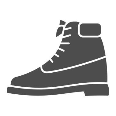 Erkekler kış botu katı ikonu, kışlık kıyafet konsepti, beyaz arka planda yüksek ayakkabı işareti, mobil konsept ve web tasarımı için kabartma şeklinde endüstriyel bot ikonu. Vektör grafikleri.