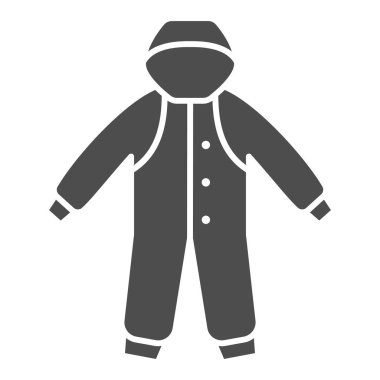 Yeni doğanlar için kış tulumları katı ikon, kışlık kıyafet konsepti, beyaz arka planda bebek kıyafetleri, mobil ve internet için kaput simgesi olan çocuk tulumları. Vektör grafikleri.