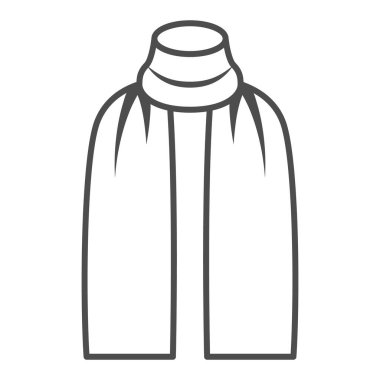 Kış eşarbı ince çizgi ikonu, kış kıyafetleri konsepti, beyaz arka planda soğuk sezon tabelası için moda aksesuarı, mobil ve web tasarımı için eşarp aksesuarı ikonu. Vektör grafikleri.