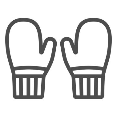 Örülmüş eldiven çizgisi ikonu, kışlık kıyafet konsepti, beyaz arka planda kış eldiveni imzası, mobil ve web tasarımı için ana hatlı bir çift örgü Noel eldiveni ikonu. Vektör grafikleri.