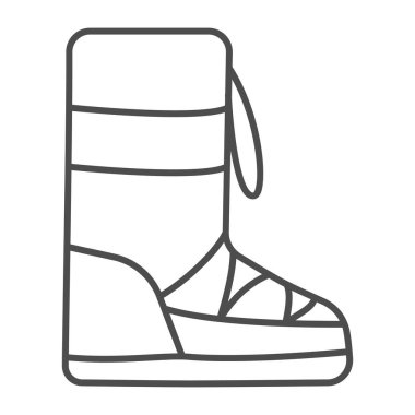 Kış çizmeleri, ince çizgi ikonu, Kış giysileri konsepti, beyaz arka planda sıcak ayakkabı tabelası, mobil konsept ve web tasarımı için ana hatlı kış ayakkabı ikonu. Vektör grafikleri.